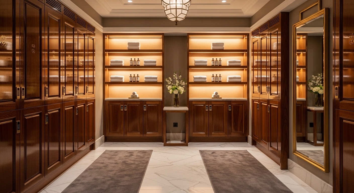 酒店置物櫃整理情境，整齊分區與專業風格