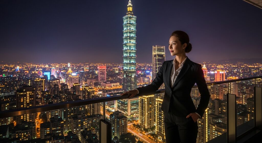 Z 世代酒店主題：夜景與年輕專業女性形象，強調職涯與成長