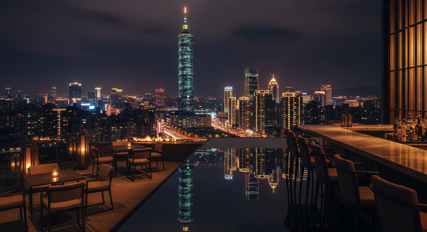 唯美酒店經紀入行指引相關圖像，夜晚台北城市風景與專業職涯氛圍