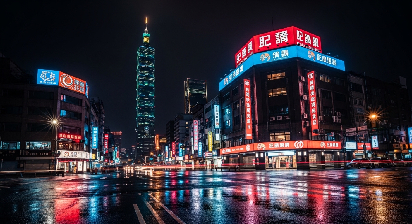 酒店經紀相關情境夜景圖，唯美風格，夜間台北光影
