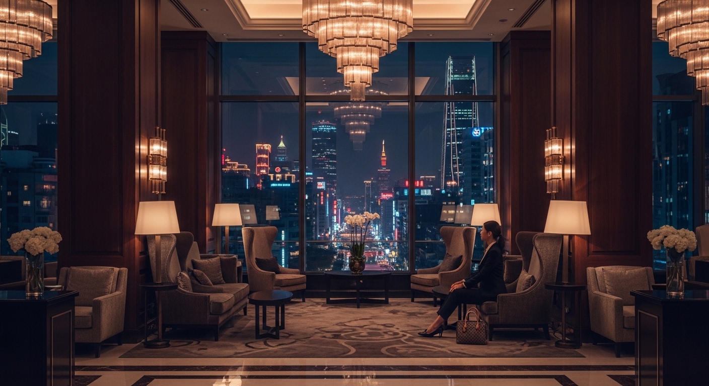 酒店寵物工作與時間管理的專業女性示意圖，夜班情境平衡設計