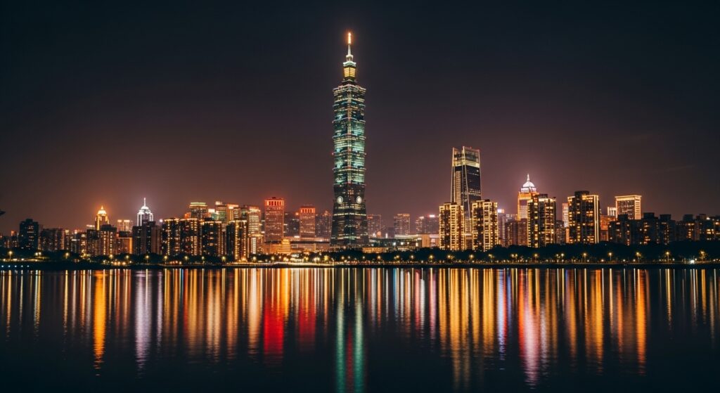 護理師酒店相關職涯轉換情境示意，夜晚台北時尚氛圍