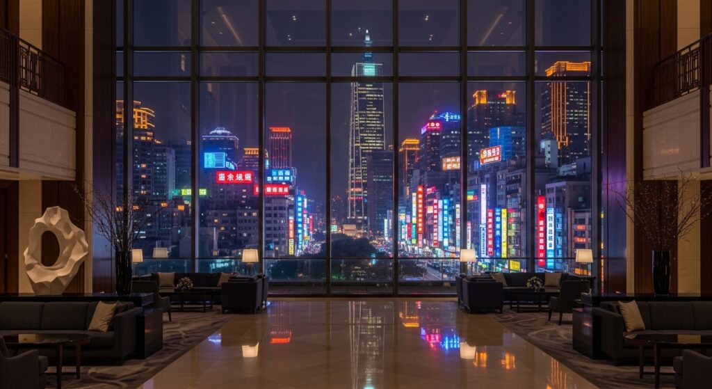 歐美客人在台灣高級酒店接待情境，展現專業語言與禮儀要點