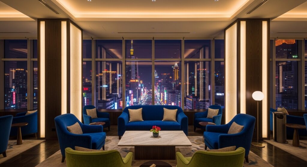 酒店租屋相關場景與夜生活城市景觀示意