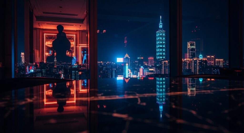 離婚女性酒店職涯意象：夜晚台北都市風景與專業風格