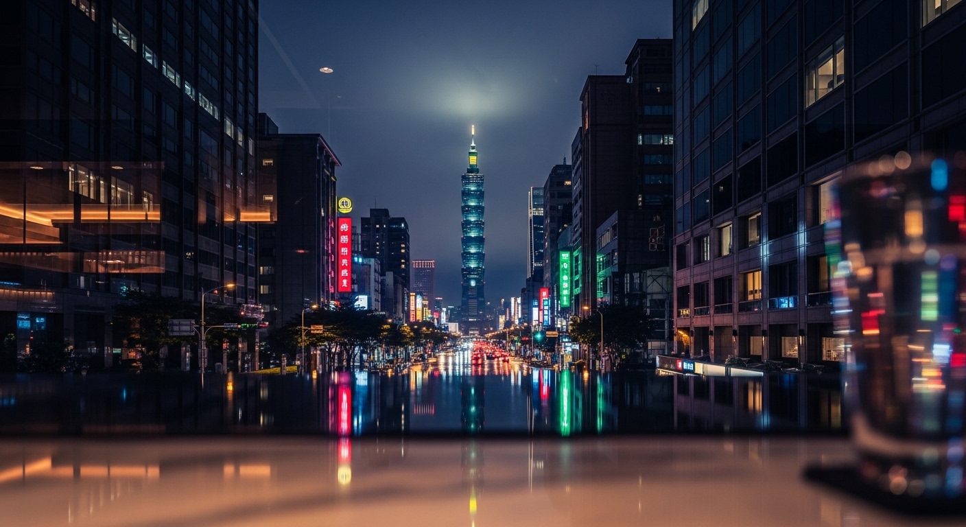 酒店暴飲暴食相關情緒照護情境的想像圖，夜間城市與工作挑戰