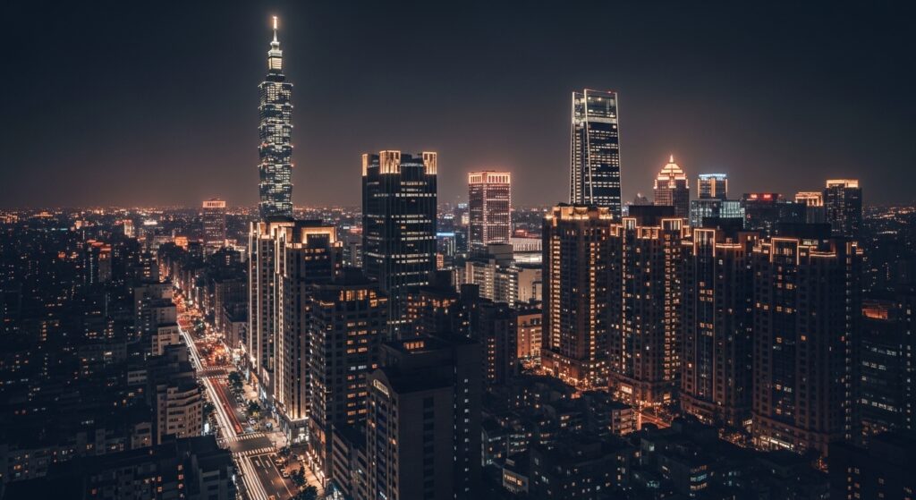 酒店第一個月成長旅程：夜城風景示意，反映新進姊妹的成長路徑