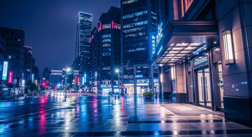 酒店髮型在夜景中的專業形象示意