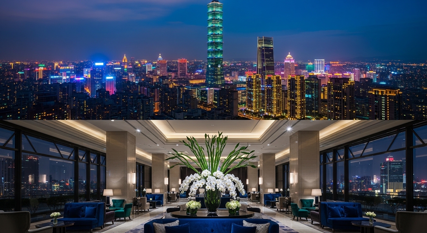 金融客戶酒店消費觀察示意，夜景與商務場景的高端風格