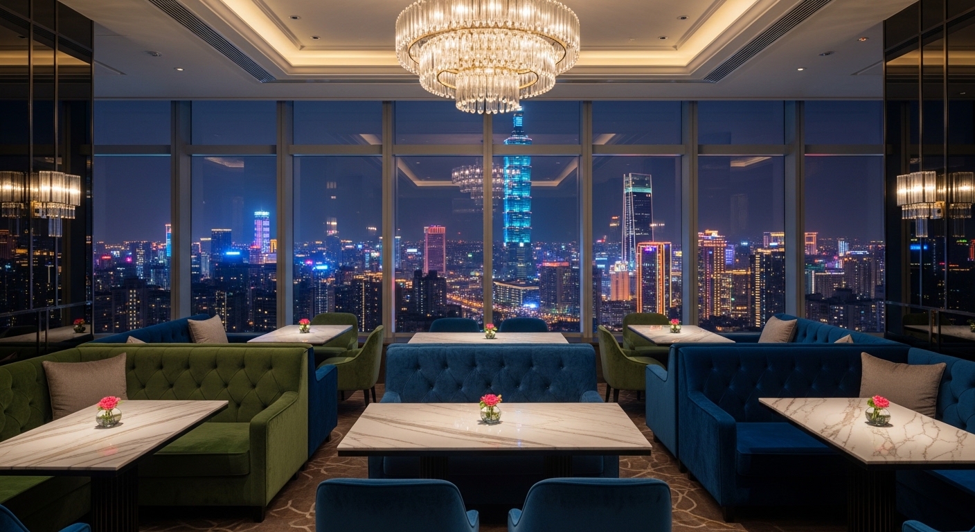 飯店酒店差別觀察：夜晚台北高端飯店大廳與酒吧場景