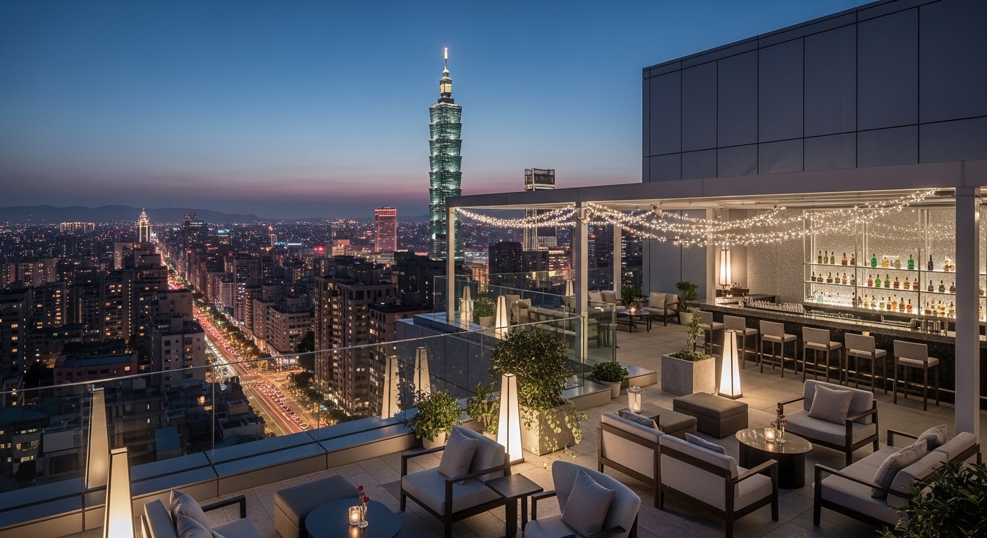 酒店 email 專業形象夜景，女性職場在台北夜色中