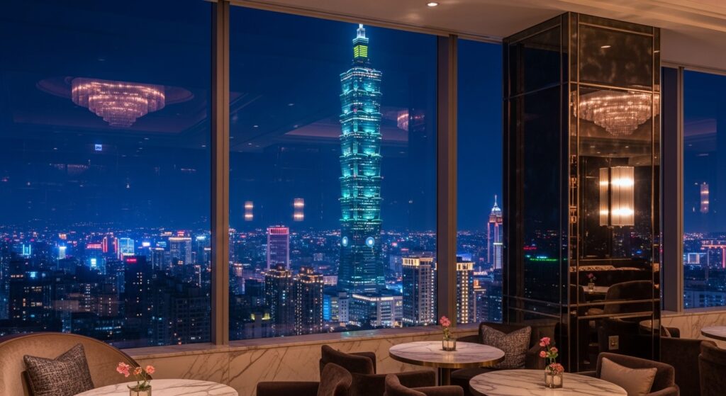 S 級制服店相關場域示意圖，夜晚台北風貌