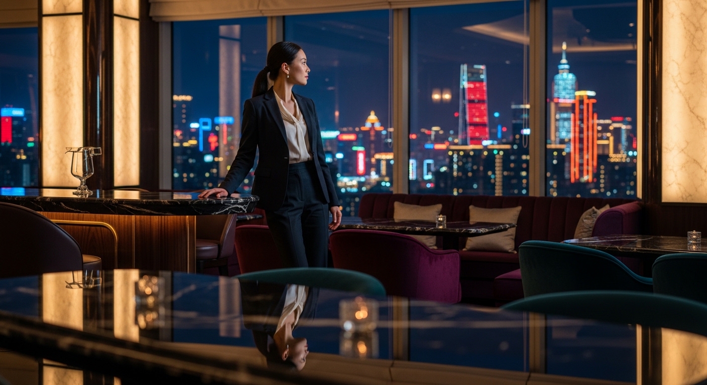 酒店經紀專業形象與台北夜景背景