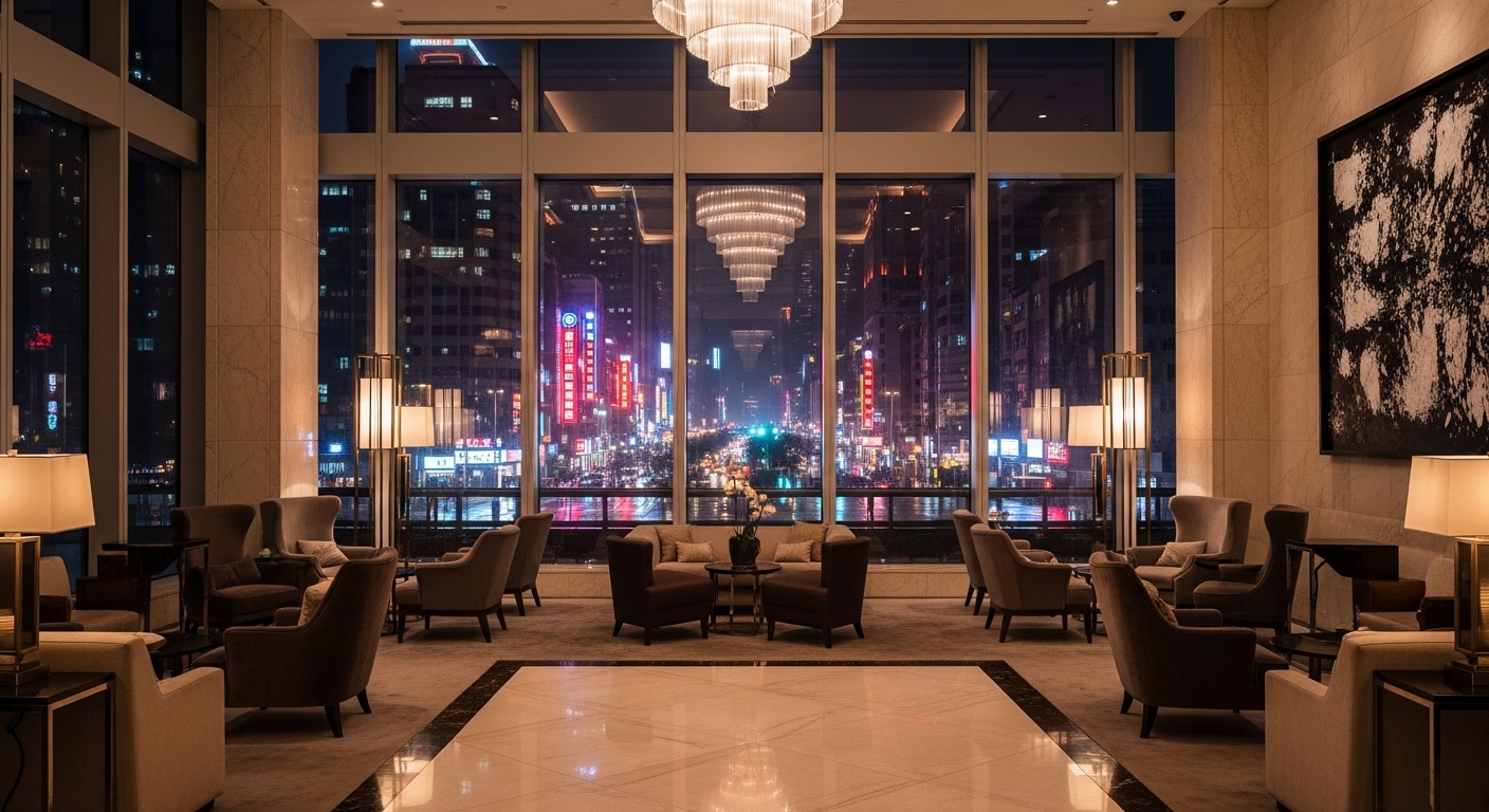 酒店寵物與工作場景的夜間美學照片，展現專業與溫暖並存