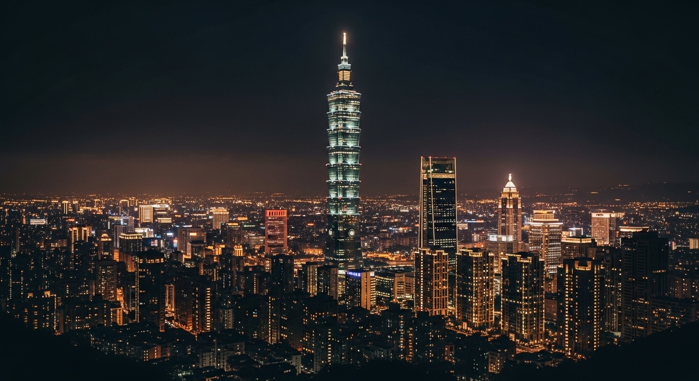 酒店歧視議題的專業解說，夜晚台北城市景與高檔大廳意象