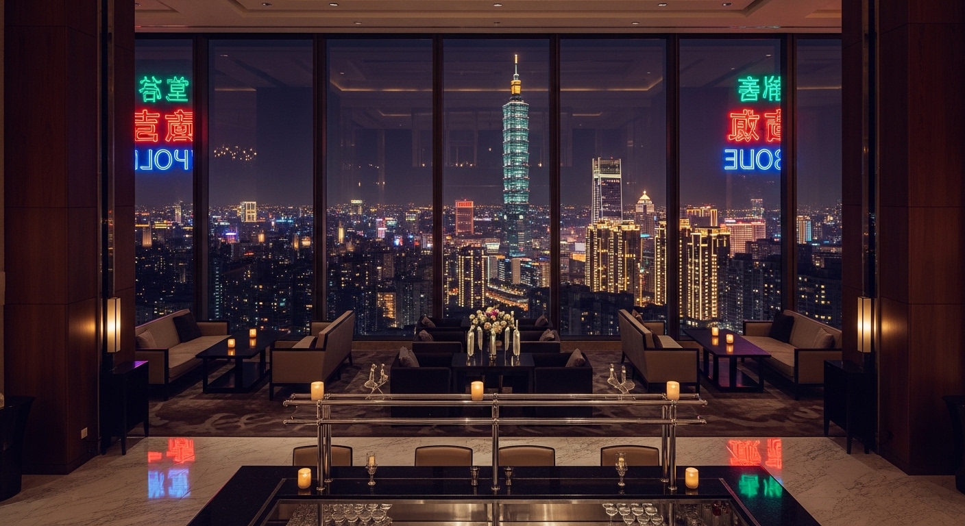 酒店難搞客人情境處理示意，夜晚台北酒店大堂