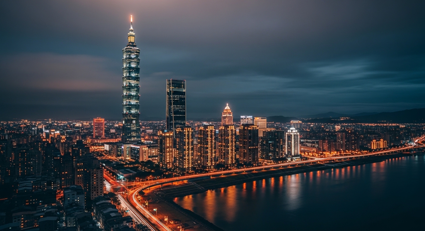 酒店衣櫥穿搭示意，專業女性形象在夜景背景