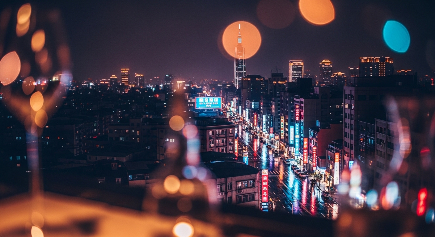 酒店家人保密概念圖，夜晚台北風景與專業氛圍